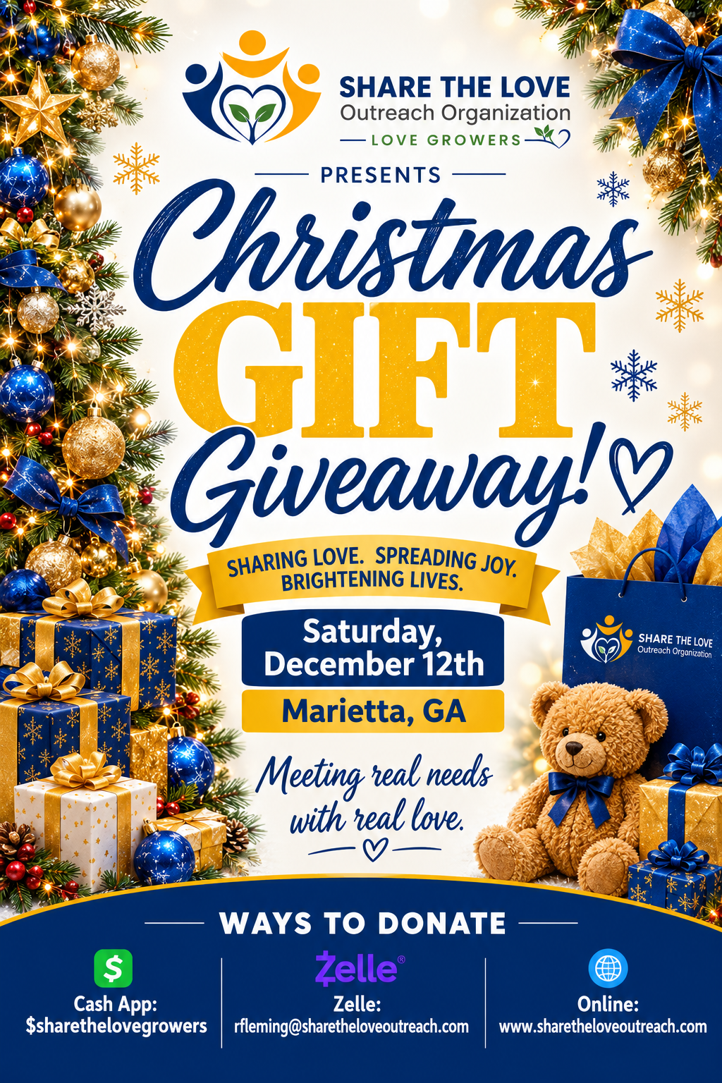 Share the Love Christmas Gift Giveaway on December 12 in Marietta, Georgia