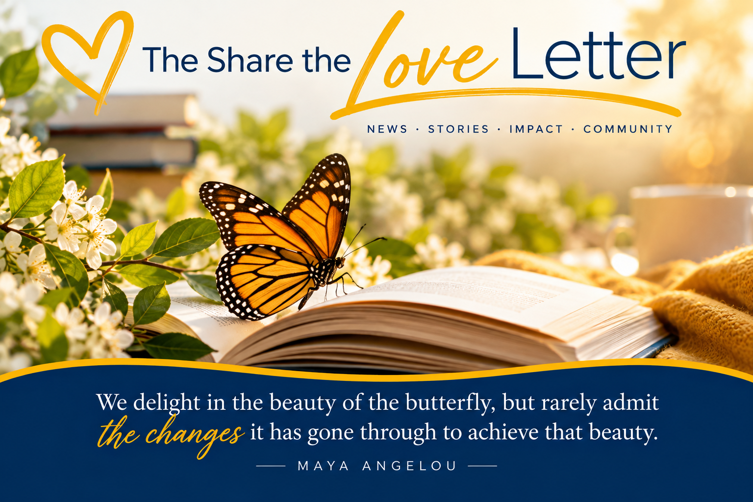 The Share the Love Letter with a butterfly resting on an open book